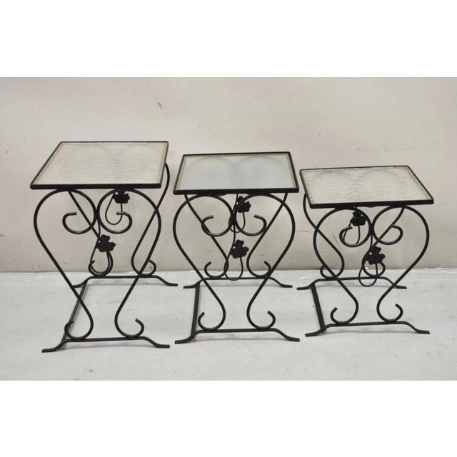 Art Nouveau Vintage Salterini Wrought Iron Maple Leaf Garden Nesting Side Tables - Set of 3 For Sale - Image 3 of 11