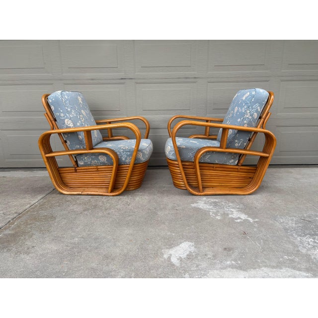 Art Deco Paul Frankl Style Rattan Bamboo Pretzel Club Lounge Chairs Tiki a Pair For Sale - Image 3 of 8