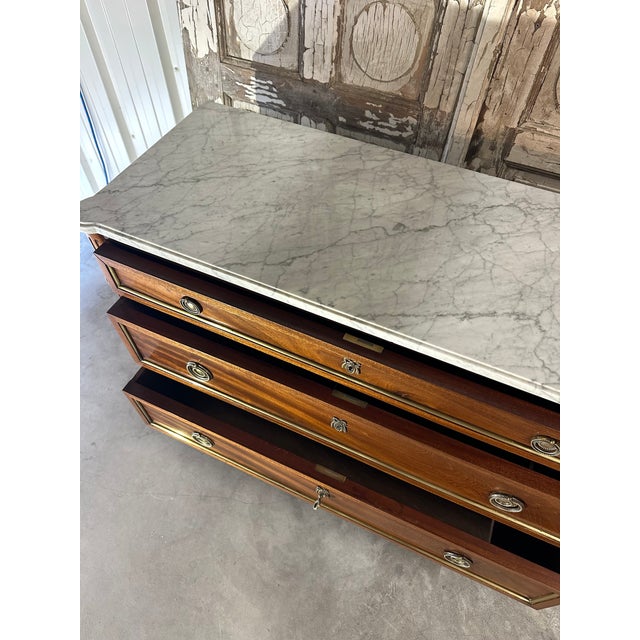 Louis XVI Style Commode with White Marble Top, 1970s For Sale - Image 9 of 11