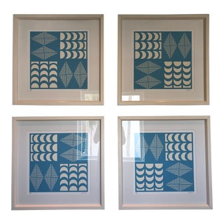 Blue and White Abstract Geometric Prints - Set of 4 For Sale