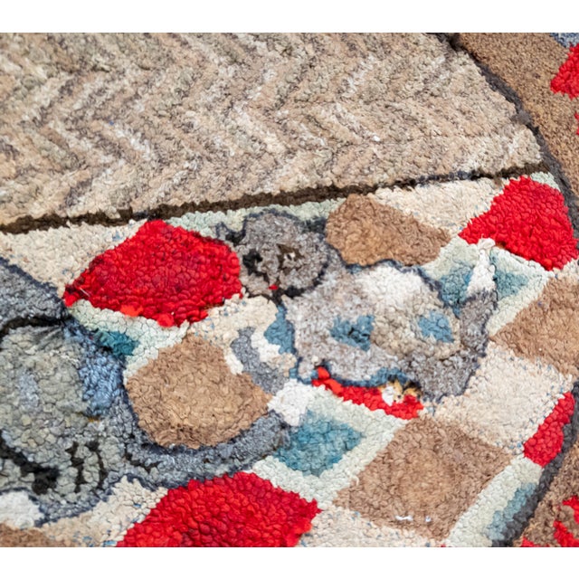 Red 19th or 20th Century American Folk Art Hooked Rug With Cat and Two Kittens For Sale - Image 8 of 14