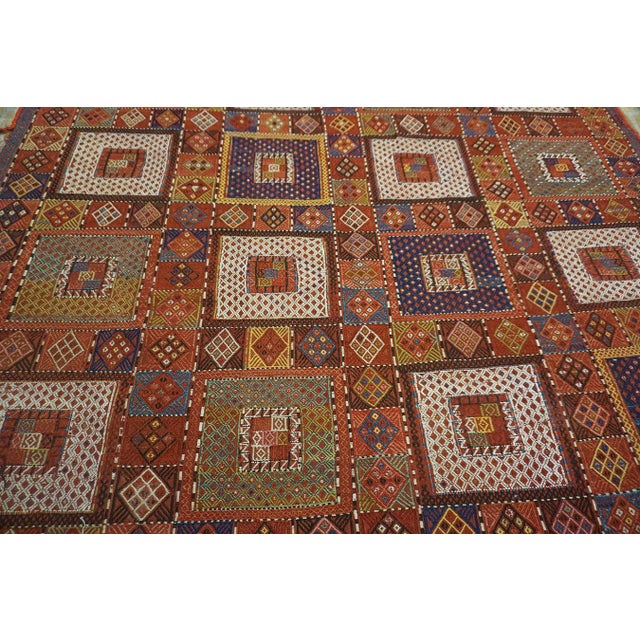 Incredible Square Pattern in a Red Background Color Antique Caucasian Verneh Flat-Weave Rug For Sale In New York - Image 6 of 10