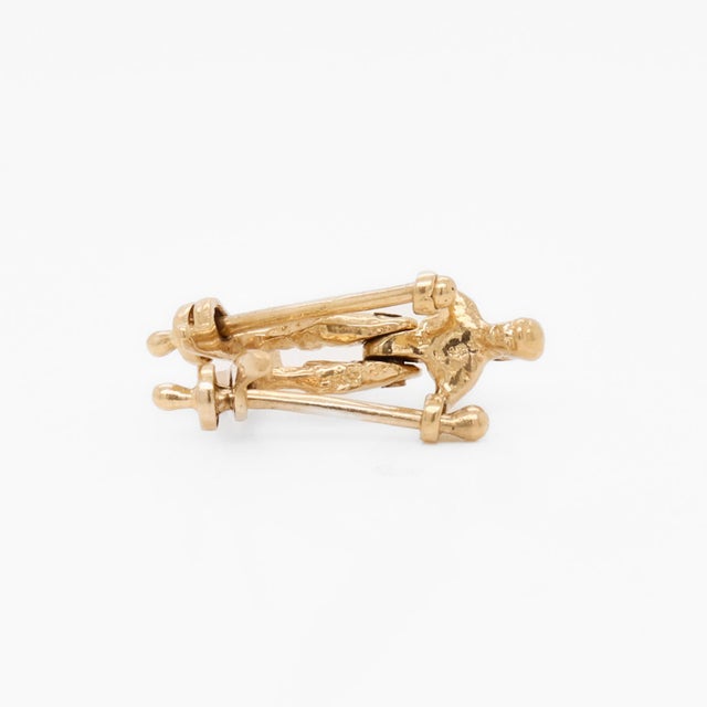 Gold Vintage 14k Gold Kinetic Figural Skier Charm for a Bracelet For Sale - Image 8 of 11