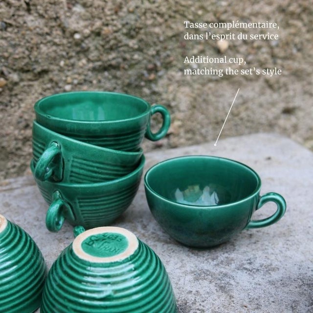 Green Glazed Ceramic Coffee Service by Blanche Letalle, 1950s, Set of 27 For Sale - Image 18 of 18