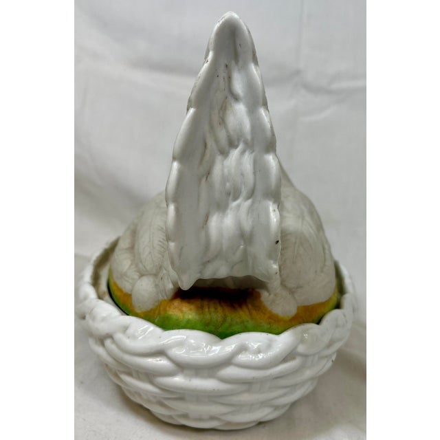Late 19th Century Antique 19th Century Staffordshire Porcelain Hen on a Basketweave Nest From England For Sale - Image 5 of 12