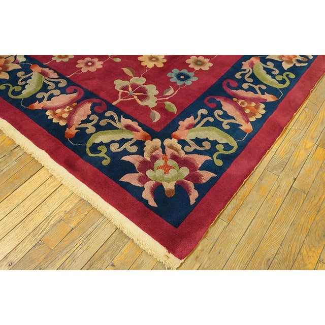 1920s Pink Floral Modern Antique Chinese Art Deco Rug 9'0" X 11'6" Handknotted Wool Carpet For Sale In New York - Image 6 of 6