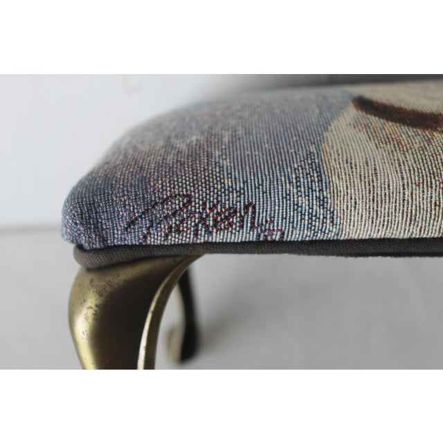 1980s Vintage Jack Russel Tapestry Upholstered Cast Brass Cabriole Legs Footstool For Sale - Image 9 of 9