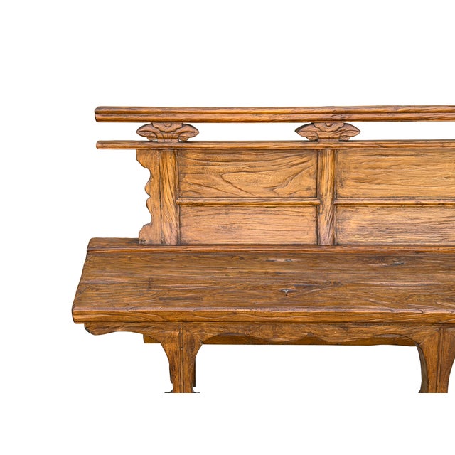 Wood Vintage Rustic Raw Wood Long Sitting Bench With Back For Sale - Image 7 of 9