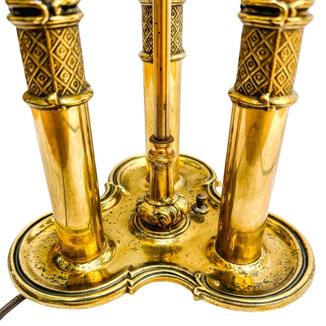Mid 20th Century Neoclassical Stiffel Solid Brass 3-Light Bouillotte Lamp With Black Snakeskin Shade For Sale - Image 10 of 15