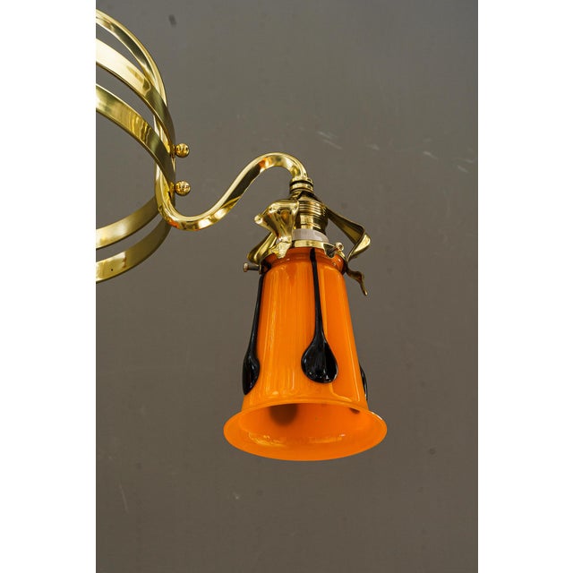 Gold Antique Chandelier with Loetz Glass Shades, 1910 For Sale - Image 8 of 18