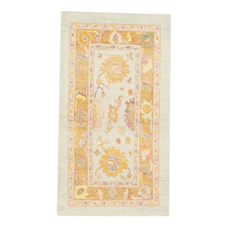 Early 21st Century Blue & Pink Handwoven Turkish Oushak Rug 3' X 5'4" For Sale