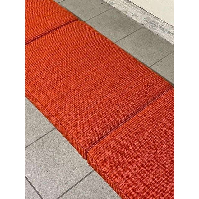 Long Bench in Stained Wood and Fabric, 1960s For Sale - Image 11 of 15