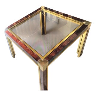 Vintage 80s Modern Faux Bois Brass Coffee Table For Sale