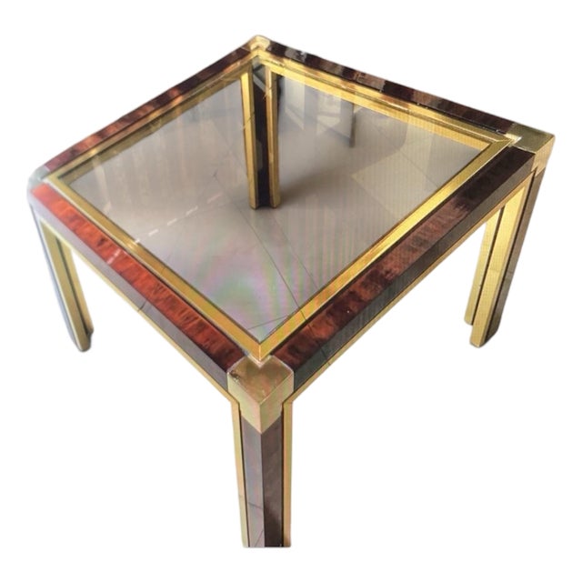 Vintage 80s Modern Faux Bois Brass Coffee Table For Sale