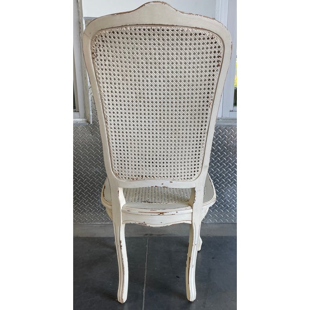 Vintage Italian Louis XV Style Double Cane Dining Chairs, Set of 4, Distressed White Finish For Sale - Image 11 of 13