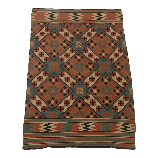 Antique Geometric Kilim Runner Rug - 5'10'' X 3'8'' For Sale