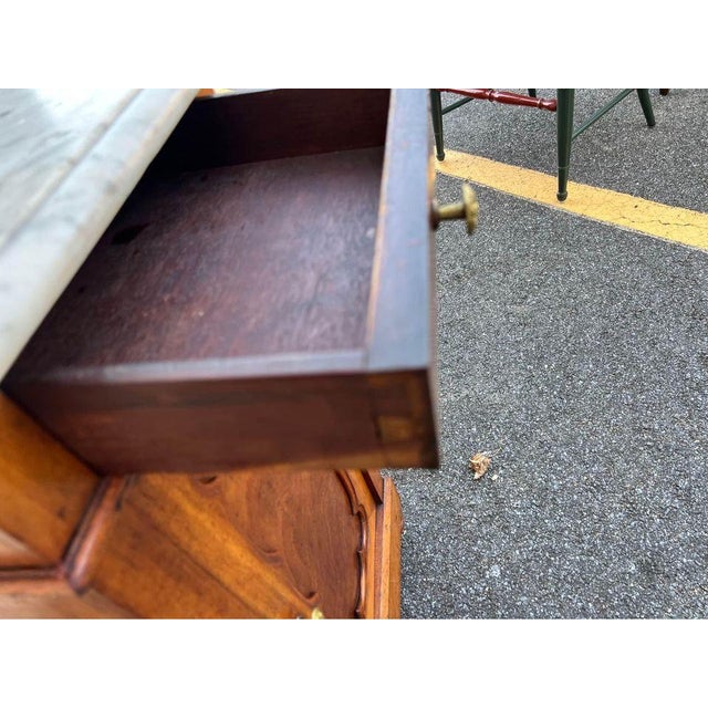 Antique 19th century Walnut & Burl Marble Top and Half Commode Night Stand or Side Cabinet Beveled marble top over walnut...