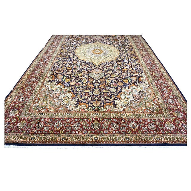 Condition: Antique Circa: 1940s Origin: Persia Design: Tabriz Actual size: 9.9 x 16.5 Thickness: 1/4 In. Color: Red, Navy,...