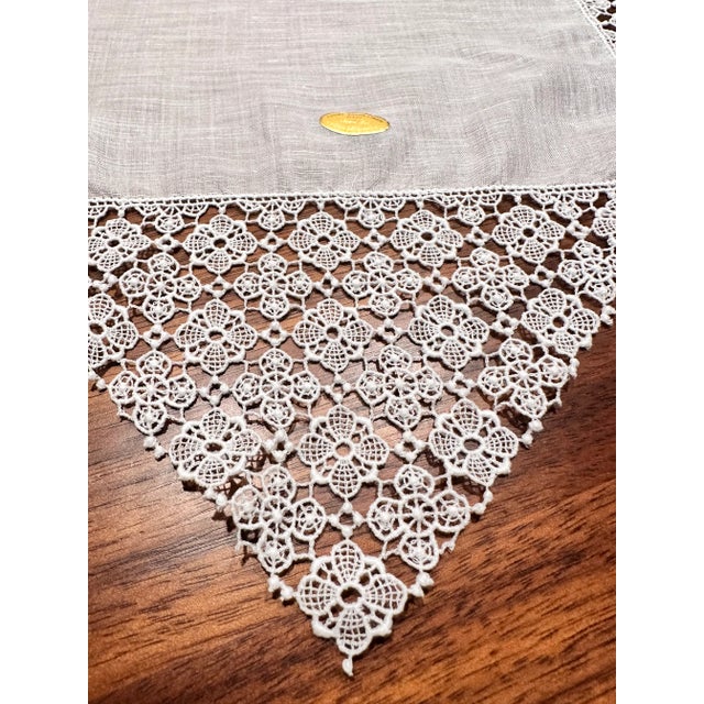 White Vintage Austrian Heirloom Lace Bridal Hanky Wedding Linen Cotton Handkerchiefs Made in Austria -a Pair For Sale - Image 8 of 12