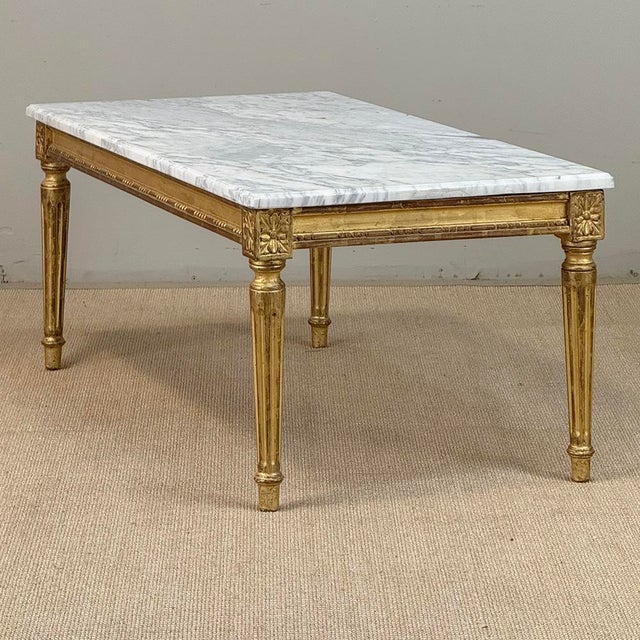 French Louis XVI Giltwood Coffee Table With Carrara Marble For Sale - Image 15 of 18