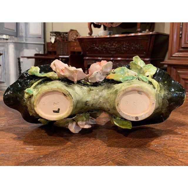 19th Century French Painted Ceramic Barbotine Basket From Montigny-Sur-Loing For Sale - Image 10 of 11