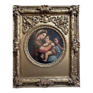 Italian 19th Century Oil Painting on Canvas. “La Madonna Della Seggiola For Sale