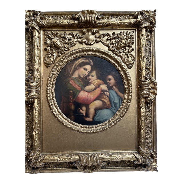 Italian 19th Century Oil Painting on Canvas. “La Madonna Della Seggiola For Sale