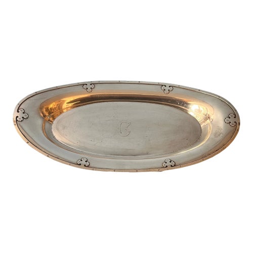 1910s Sterling Silver Wallace Carmel Pattern Bread Tray with C