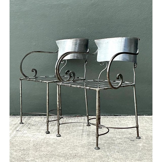 Late 20th Century Vintage Metal Scroll Armchairs - Pair For Sale - Image 5 of 12