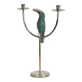 Vintage Silver Plate Candelabra With Toucan by Emilia Castillo For Sale