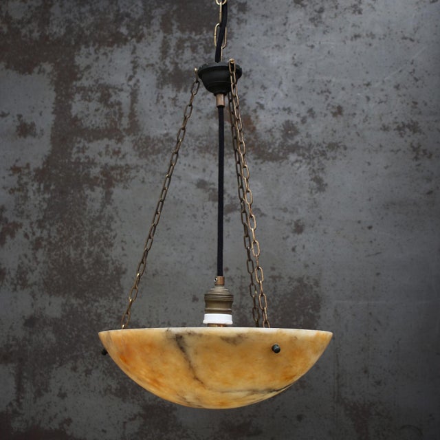 French Art Deco Alabaster Pendant with Brass Mount, 1920s For Sale - Image 4 of 8