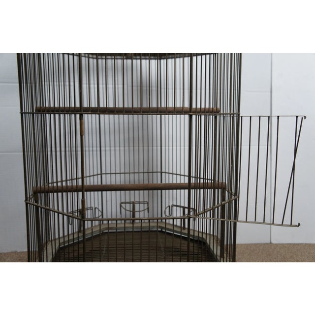 Gray Mid 19th Century Monumental Antique Victorian Brass Octagonal Hanging Dome Top Bird Cage For Sale - Image 8 of 12