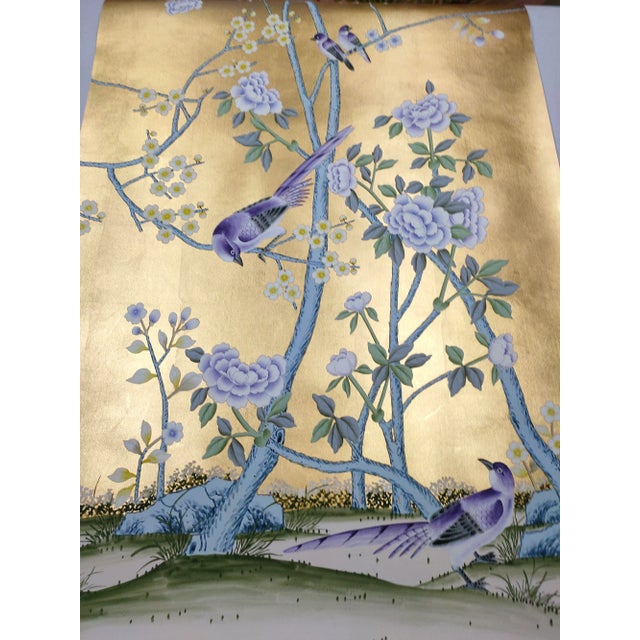 Hand Painted Chinoiserie Wallpaper Murals Hand Painted Artwork Panel - 5 Panels For Sale - Image 4 of 12