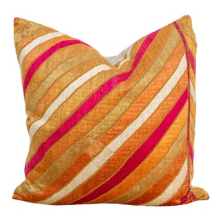 Royal Ribbon, Large Heirloom Bagh Phulkari Pillow For Sale