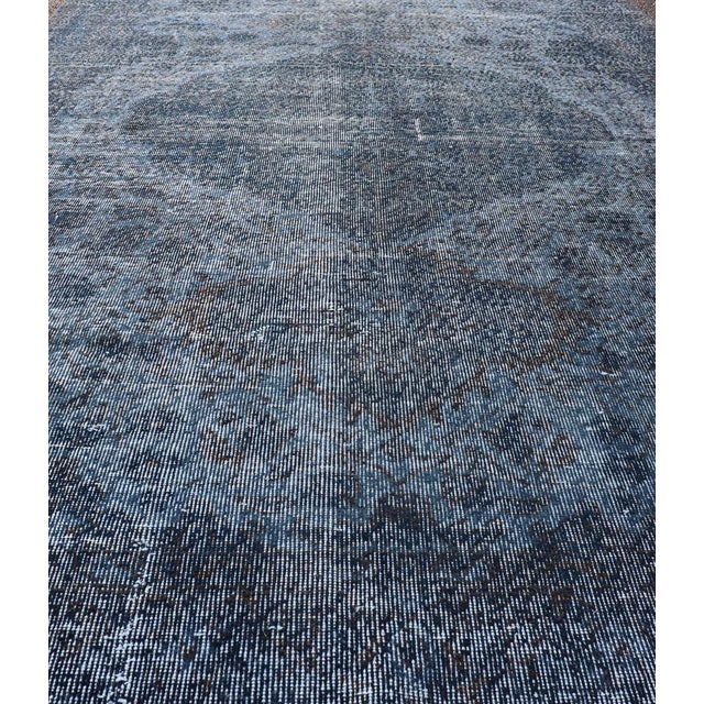 Mid 20th Century Vintage Hand Knotted Turkish Overdyed Oushak Rug in Dark Blue and Charcoal For Sale - Image 5 of 12