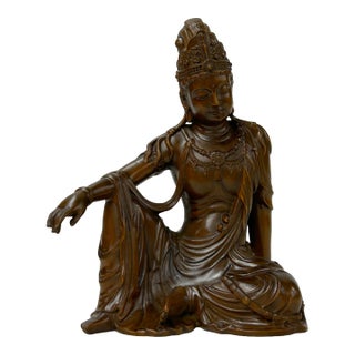 5" Wood Carved Zen Meditation Guan Yin Bodhisattva Serene Figure For Sale