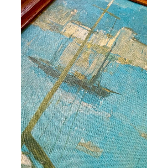 Wood Mid-Century 1960’s French Impressionist Harbor Scene With Boats by Pierre Bordenave (French, 1900-1970), Oil on Canvas, Signed Lower Right For Sale - Image 7 of 12