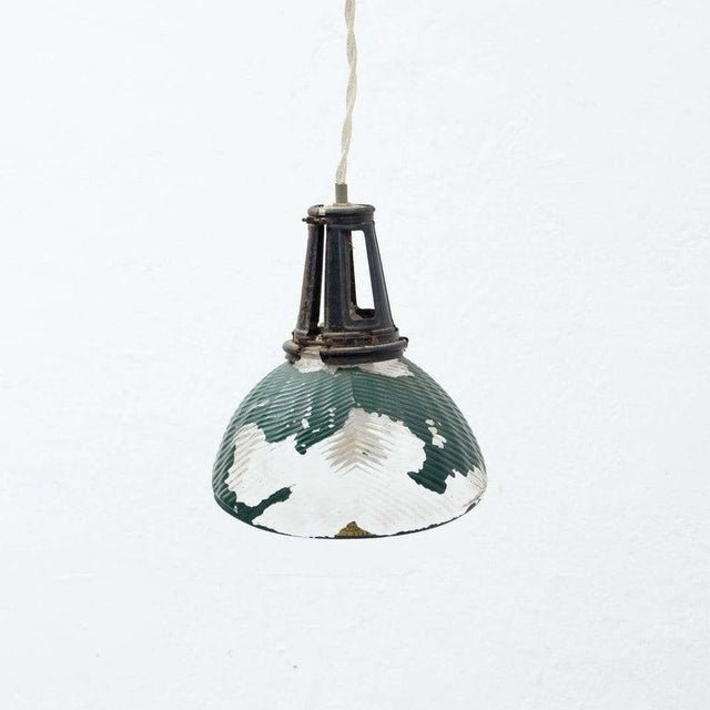 1940s French Vintage Green Glass Ceiling Lamp, 1940 For Sale - Image 5 of 14