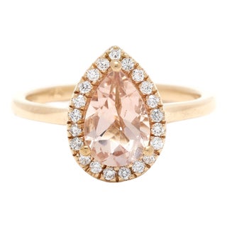 1.20ctw Morganite & Diamond Pear Shape Ring, 14k Yellow Gold, Ring Size 6 For Sale