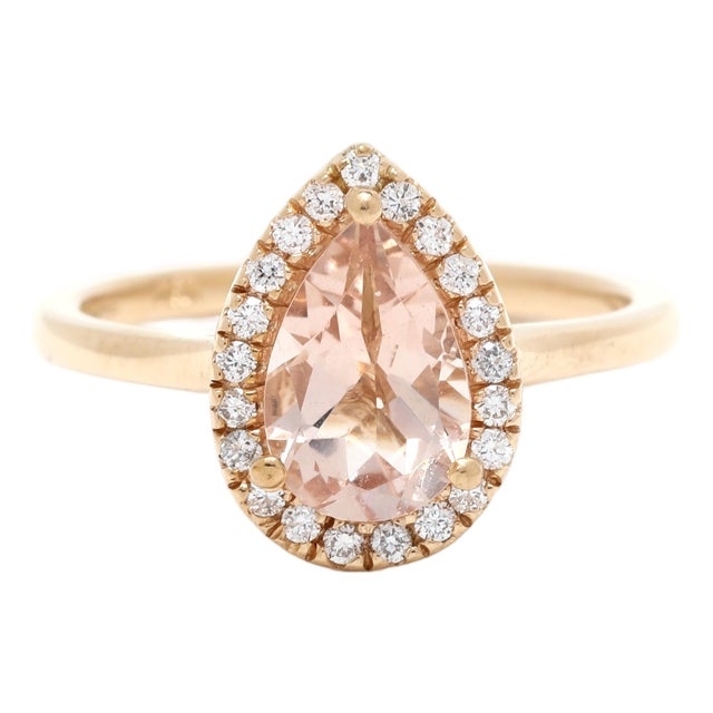 1.20ctw Morganite & Diamond Pear Shape Ring, 14k Yellow Gold, Ring Size 6 For Sale