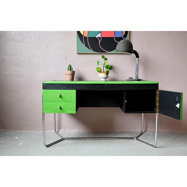 Bauhaus Desk in Green and Black Wood and Chrome Metal, 1980s For Sale - Image 4 of 18