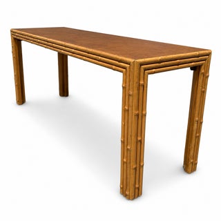 Vintage McGuire Style Bamboo and Burl Console Table For Sale