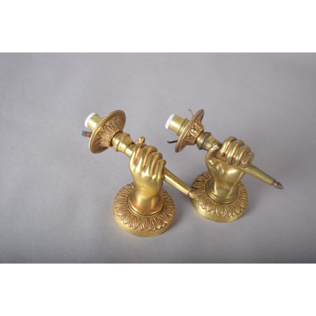 Brass Hand Wall Sconces by Andre Arbus, 1960s, Set of 2 For Sale - Image 10 of 15