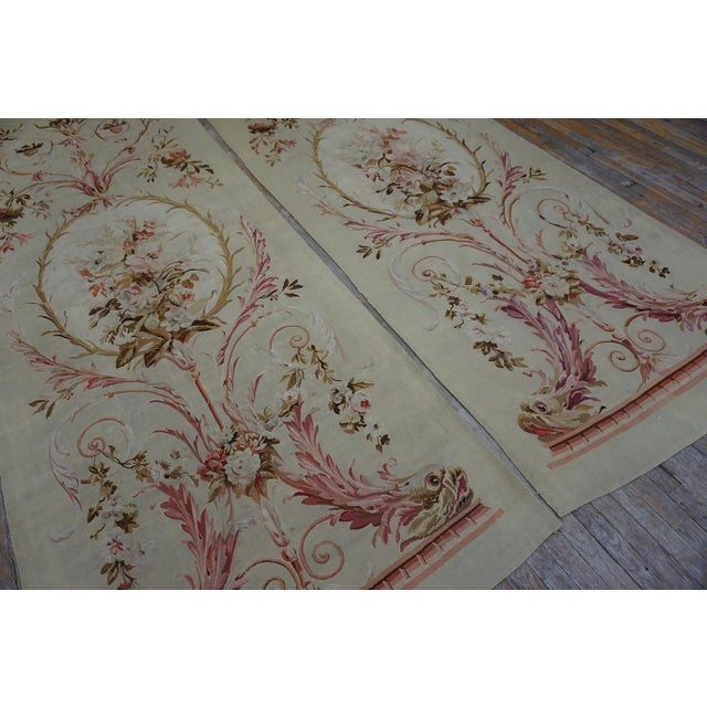 1890s Ivory Floral Pair Antique French "Portier Rug Tapestries Textile Carpet For Sale In New York - Image 6 of 12