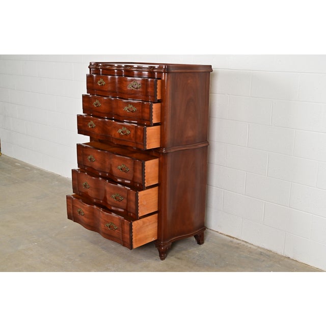 Brown John Widdicomb French Provincial Louis XV Solid Mahogany Highboy Dresser, Circa 1940s For Sale - Image 8 of 14