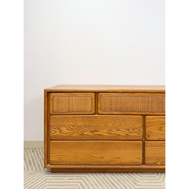 Mid-Century Modern Vintage Lane Perception MCM 7-Drawer Cane Dresser Rare Find For Sale - Image 3 of 11
