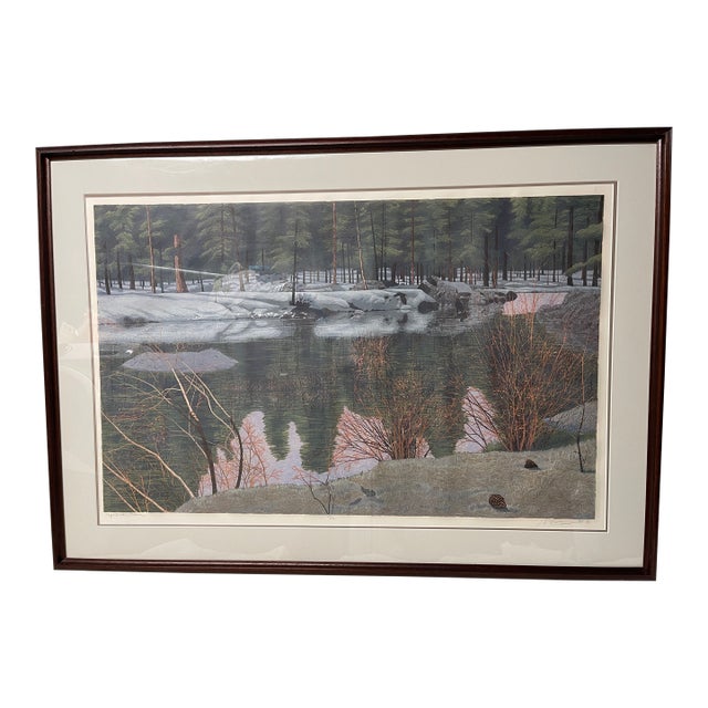 1980s Gordon Mortensen "April in Tahoe" Signed & Numbered Fine Art Woodcut Framed For Sale