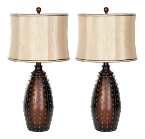 28.5 Inch H Faux Leather Table Lamp in Brown - a Pair