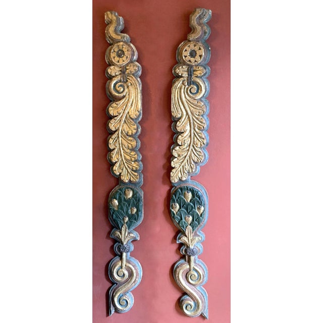 18th Century Antique Italian Polychrome Painted Handcarved Pilaster Friezes, Set of 2 For Sale - Image 16 of 18