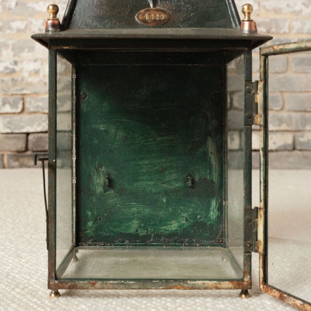 19th Century French Iron Gas Green Lantern For Sale - Image 4 of 7